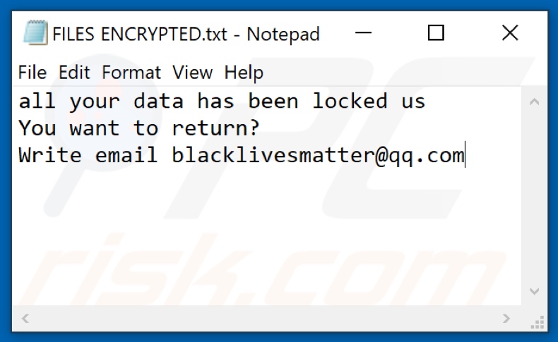 Blm ransomware text file (FILES ENCRYPTED.txt)