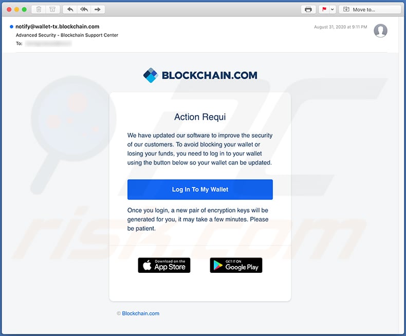 Advanced Security - Blockchain Support Center scam email