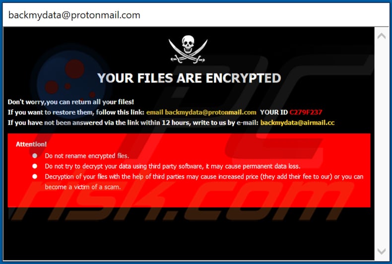 Bmd ransomware ransom note (pop-up)