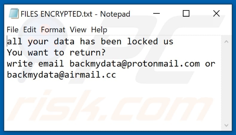 Bmd ransomware text file (FILES ENCRYPTED.txt)