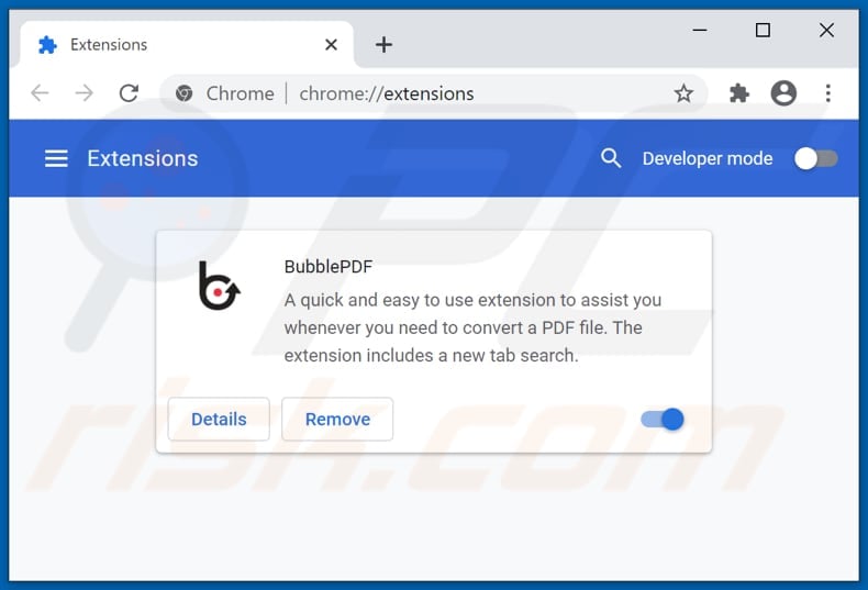 Removing hp.bubblepdf.com related Google Chrome extensions