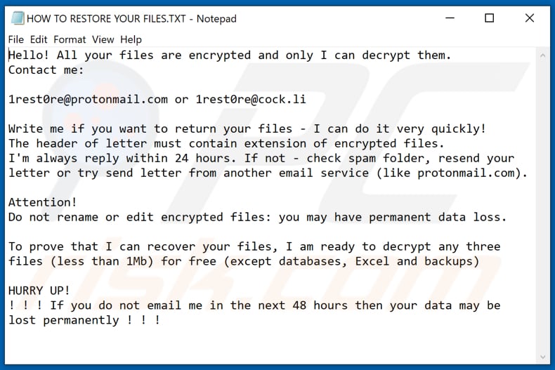 Cndqmi decrypt instructions (HOW TO RESTORE YOUR FILES.TXT)