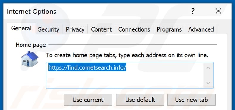 Removing cometsearch.info from Internet Explorer homepage
