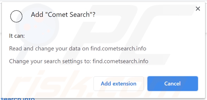 Permissions asked by Comet Search browser hijacker