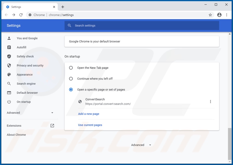 Removing convert-search.com from Google Chrome homepage