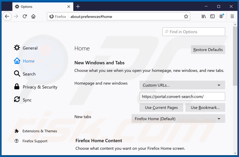 Removing convert-search.com from Mozilla Firefox homepage