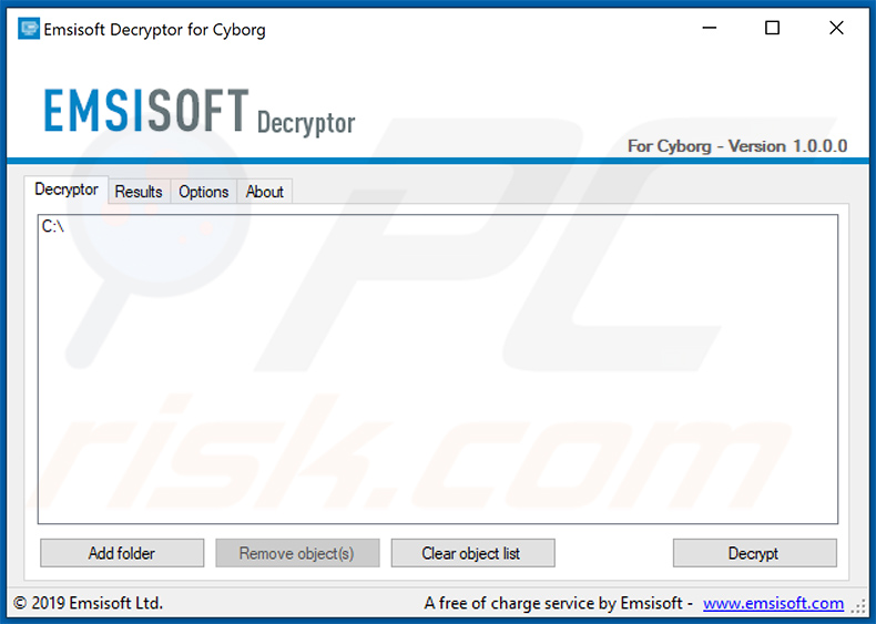 CYBORG ransomware decryptor by Emsisoft