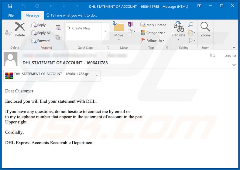 DHL-themed spam email used to spread Agent Tesla