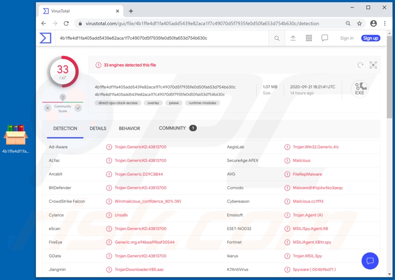 DuckRAT malware detections on VirusTotal