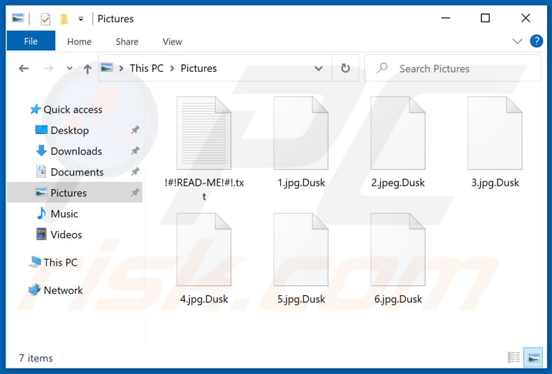 Files encrypted by Dusk ransomware (.Dusk extension)