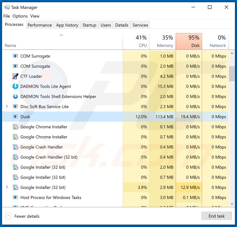 dusk ransomware malicious dusk process in task manager