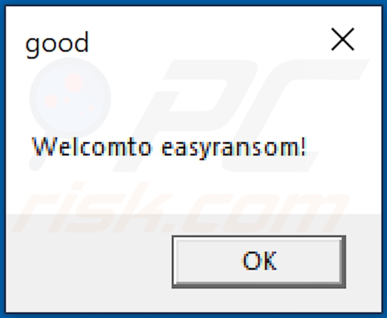 Pop-up displayed after malicious executable (containing EasyRansom ransomware) is opened