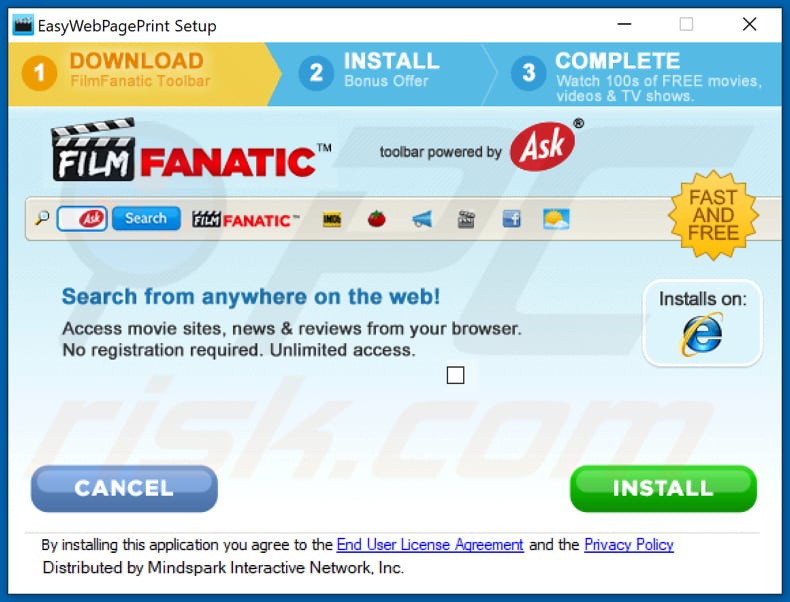 Official EasyWebPagePrint browser hijacker installation setup