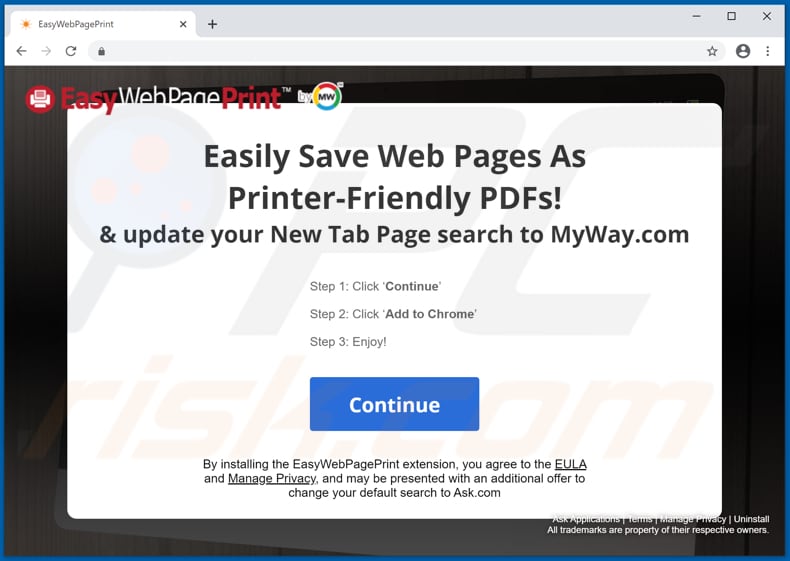 Website used to promote EasyWebPagePrint browser hijacker