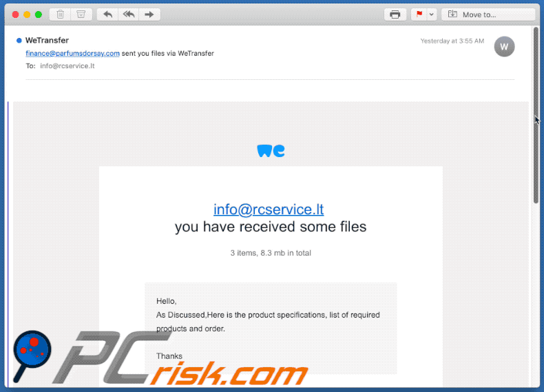 Spam email used for phishing purposes