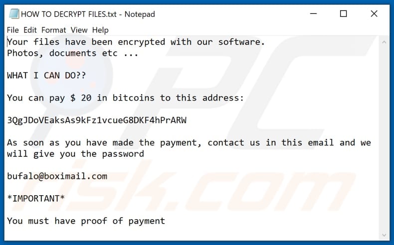 Emilisub ransomware text file (HOW TO DECRYPT FILES.txt)