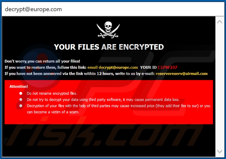 Eur ransomware ransom note (pop-uo)