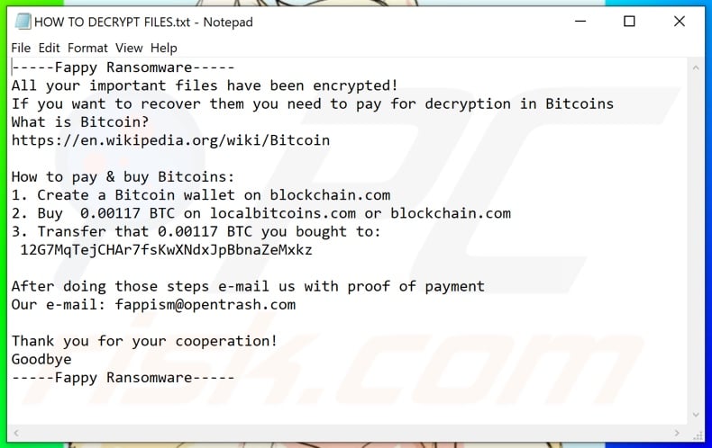 Fappy decrypt instructions (HOW TO DECRYPT FILES.txt)