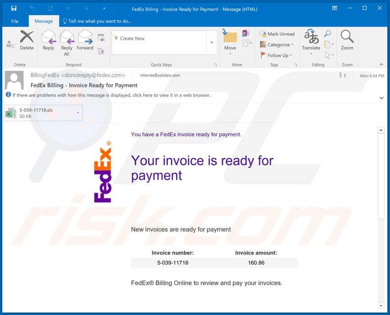 FedEx Invoice Ready Email Virus malware-spreading email spam campaign