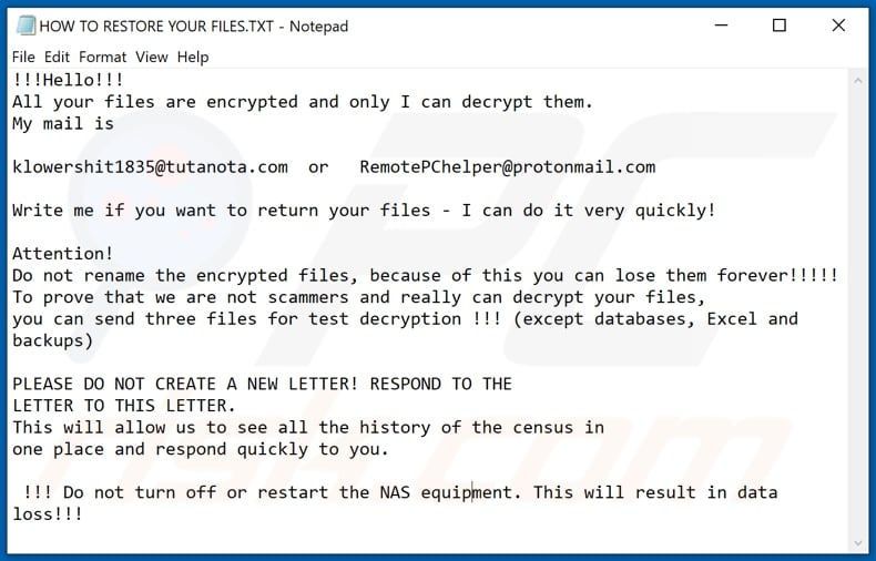 Hbdalna decrypt instructions (HOW TO RESTORE YOUR FILES.TXT)