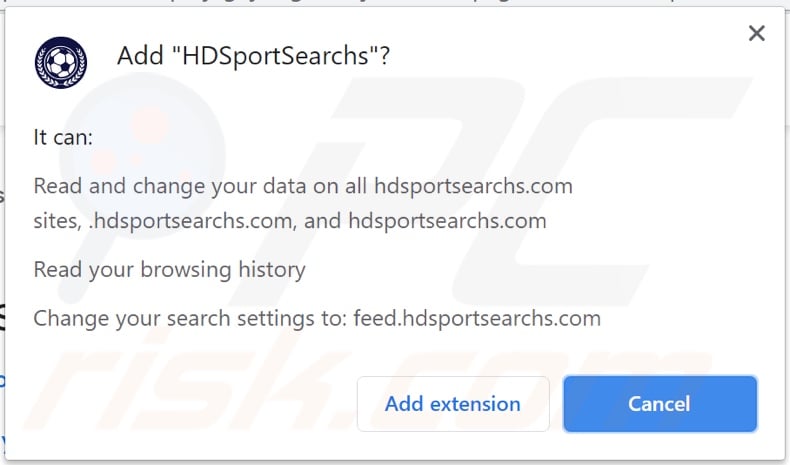 HDSportSearchs browser hijacker asking for permissions