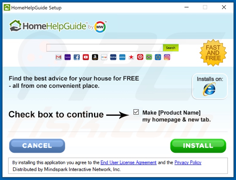 Official HomeHelpGuide browser hijacker installation setup