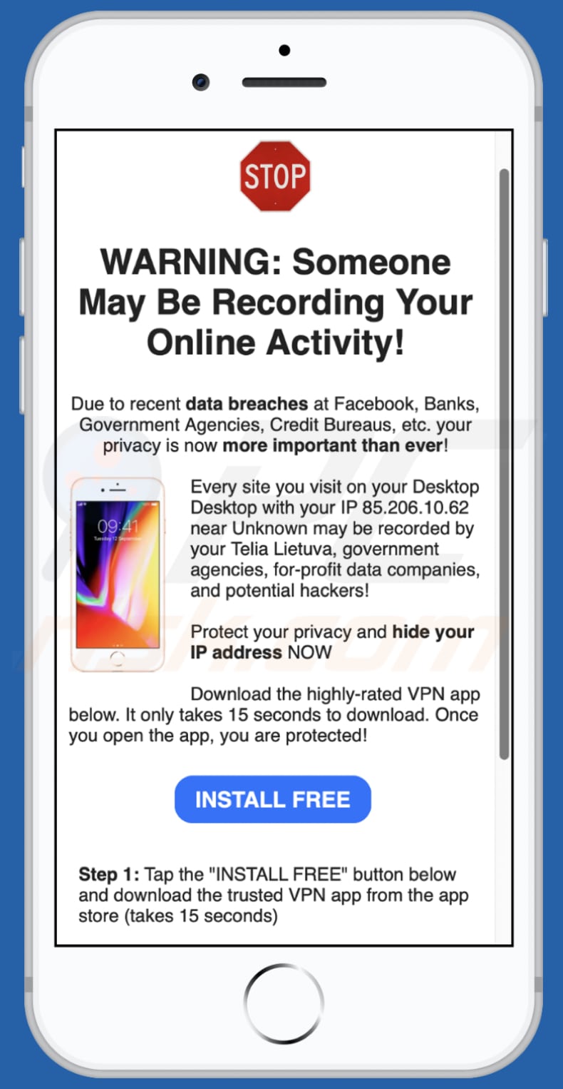 iossecure.com pop-up scam mobile version