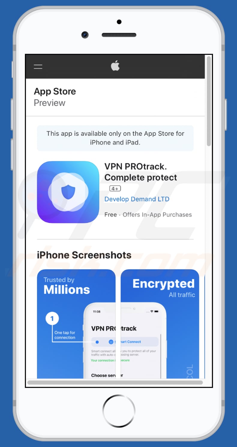 iossecure.com pop-up-scam download page of the promoted app