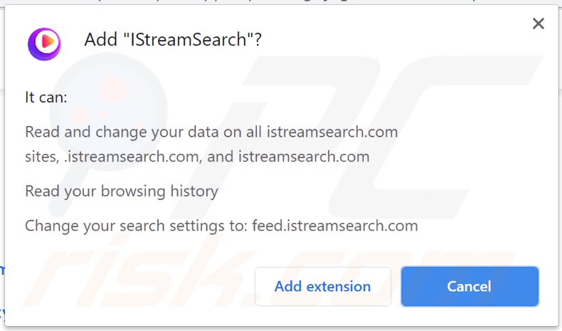 IStreamSearch browser hijacker asking for permissions