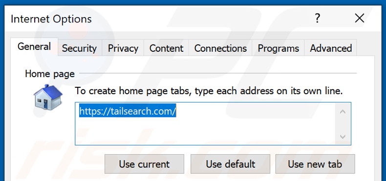 Removing tailsearch.com from Internet Explorer homepage