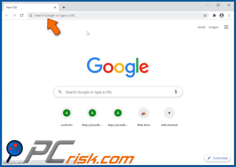 Lookmini browser hijacker promoting tailsearch.com that redirects to google.com (GIF)