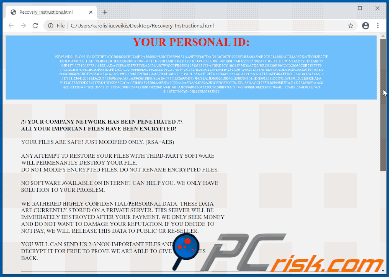 apprarance of the .lr ransomware Recovery_Instructions.html ransom note