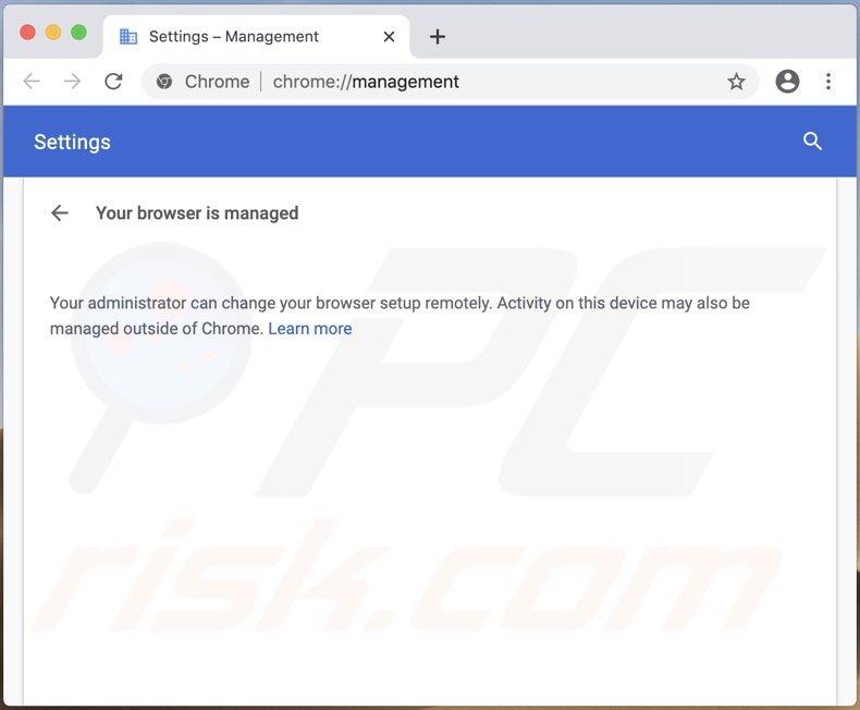Managed by your organization feature added to Chrome by browser hijacker promoting search.getstranto.club