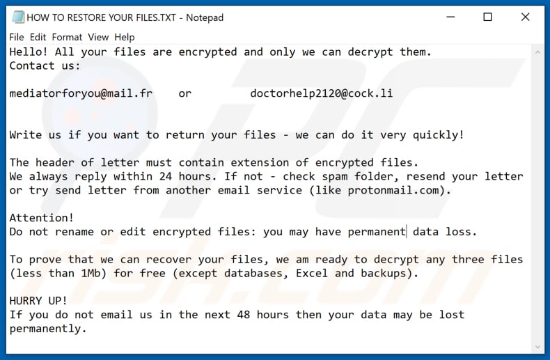 Mgyhzbjyhux decrypt instructions (HOW TO RESTORE YOUR FILES.TXT)