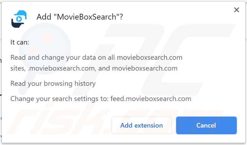 MovieBoxSearch browser hijacker asking for permissions