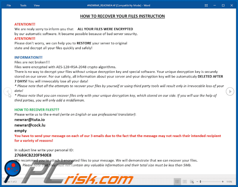 NEWRAR ransomware note appearance (#NEWRAR_README#.rtf) GIF