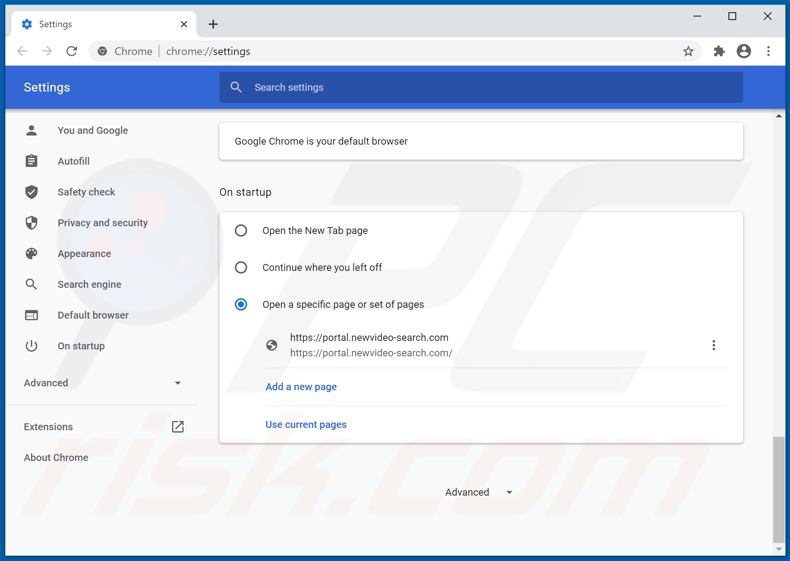 Removing newvideo-search.com from Google Chrome homepage