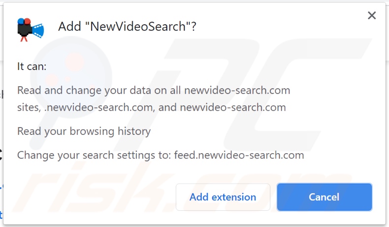 NewVideoSearch browser hijacker asking for permissions