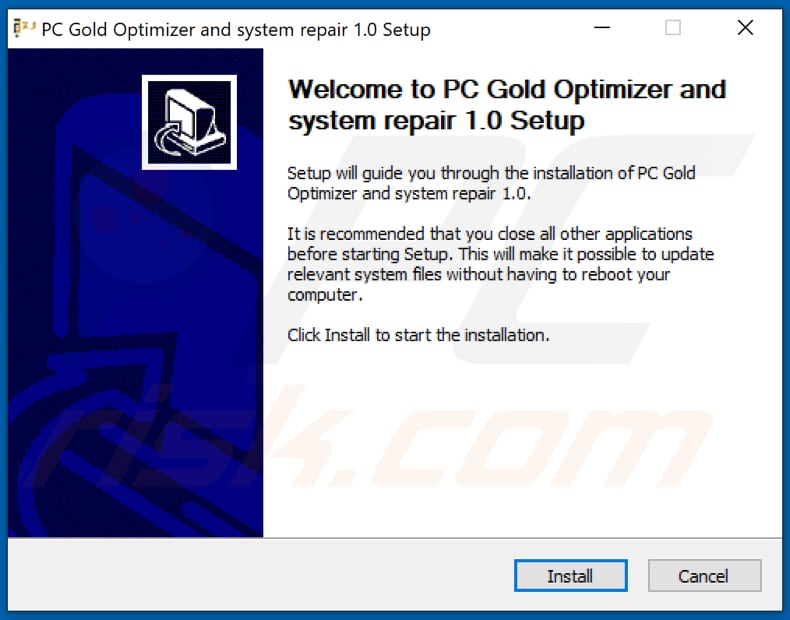 PC Gold Optimizer and system repair PUA installation setup