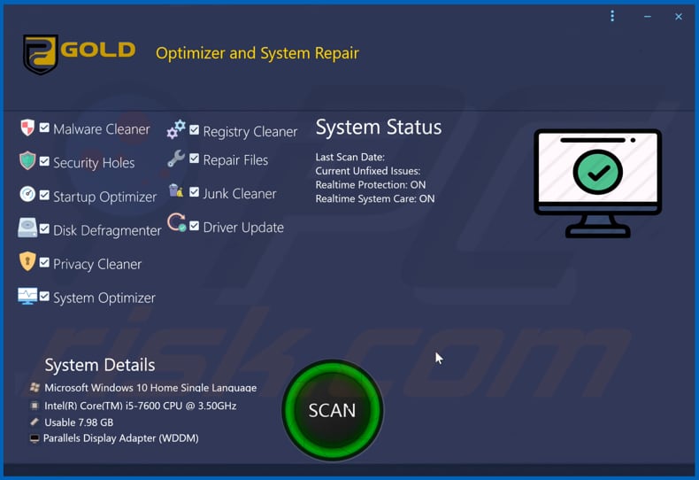 PC Gold Optimizer and system repair unwanted application