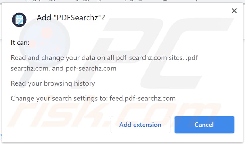 pdfsearchz browser hijacker notification