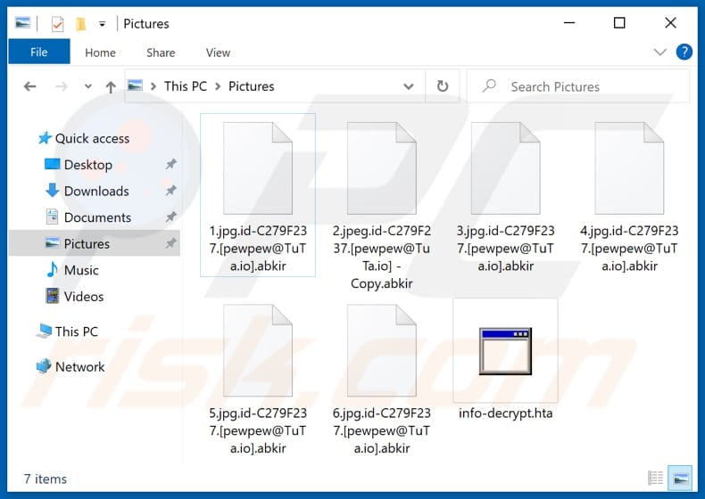Files encrypted by PewPew ransomware (.abkir extension)