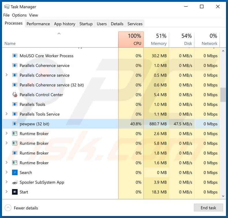 pewpew ransomware pewpew malicious process in task manager