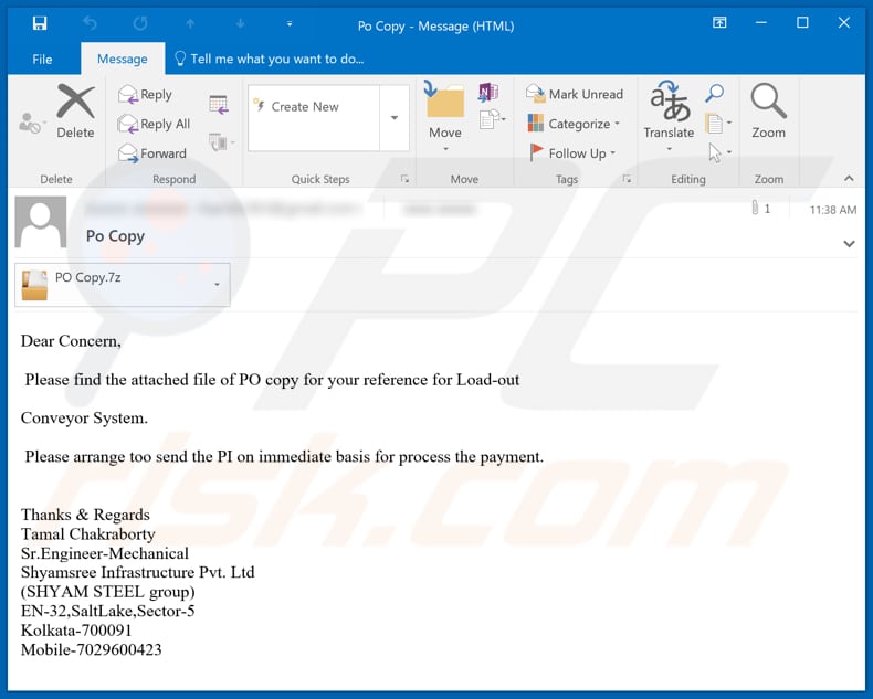 PO Copy Email Virus malware-spreading email spam campaign