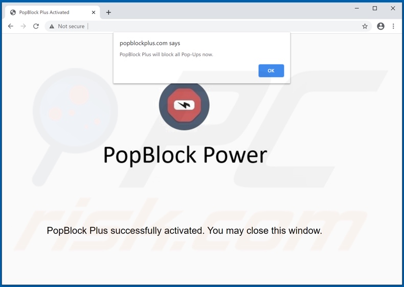 Website used to promote PopBlock+ adware