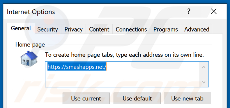 Removing smashapps.net from Internet Explorer homepage