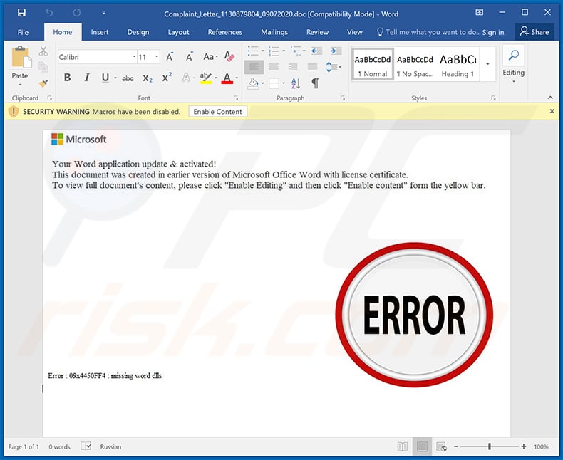 Malicious MS Word document used to spread Qakbot trojan (2020-09-11) - 2