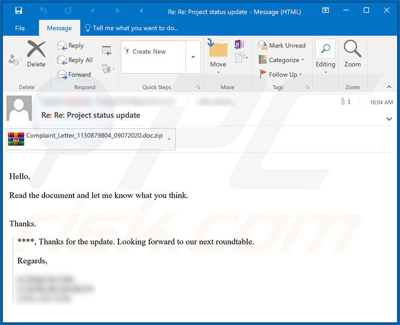 Spam email used to spread a malicious MS Word document which injects Qakbot trojan into the system