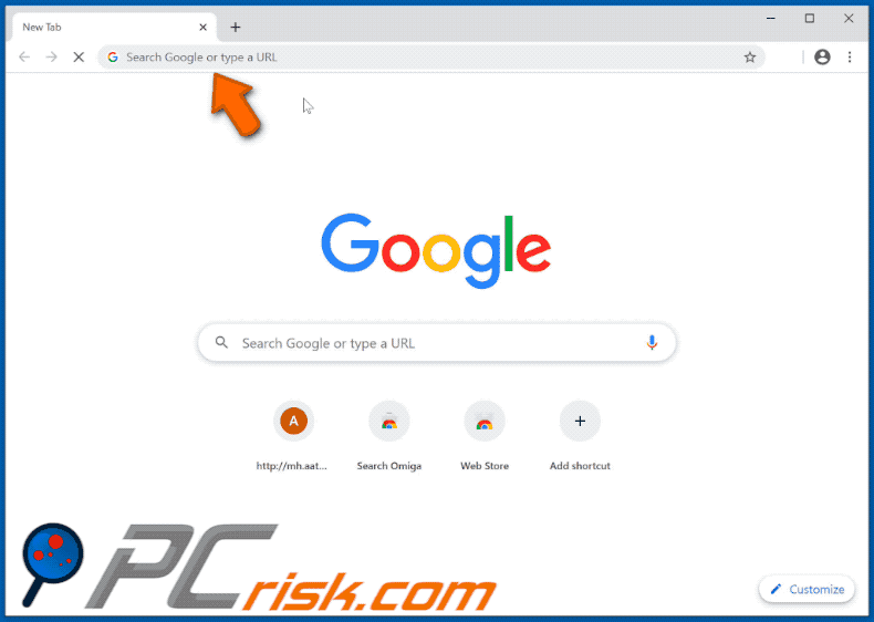 Search Omiga browser hijacker promoting keysearchs.com which redirects to Google (GIF)