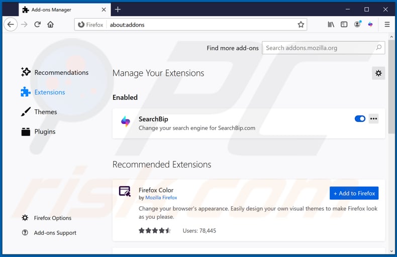 Removing searchbip.com related Mozilla Firefox extensions